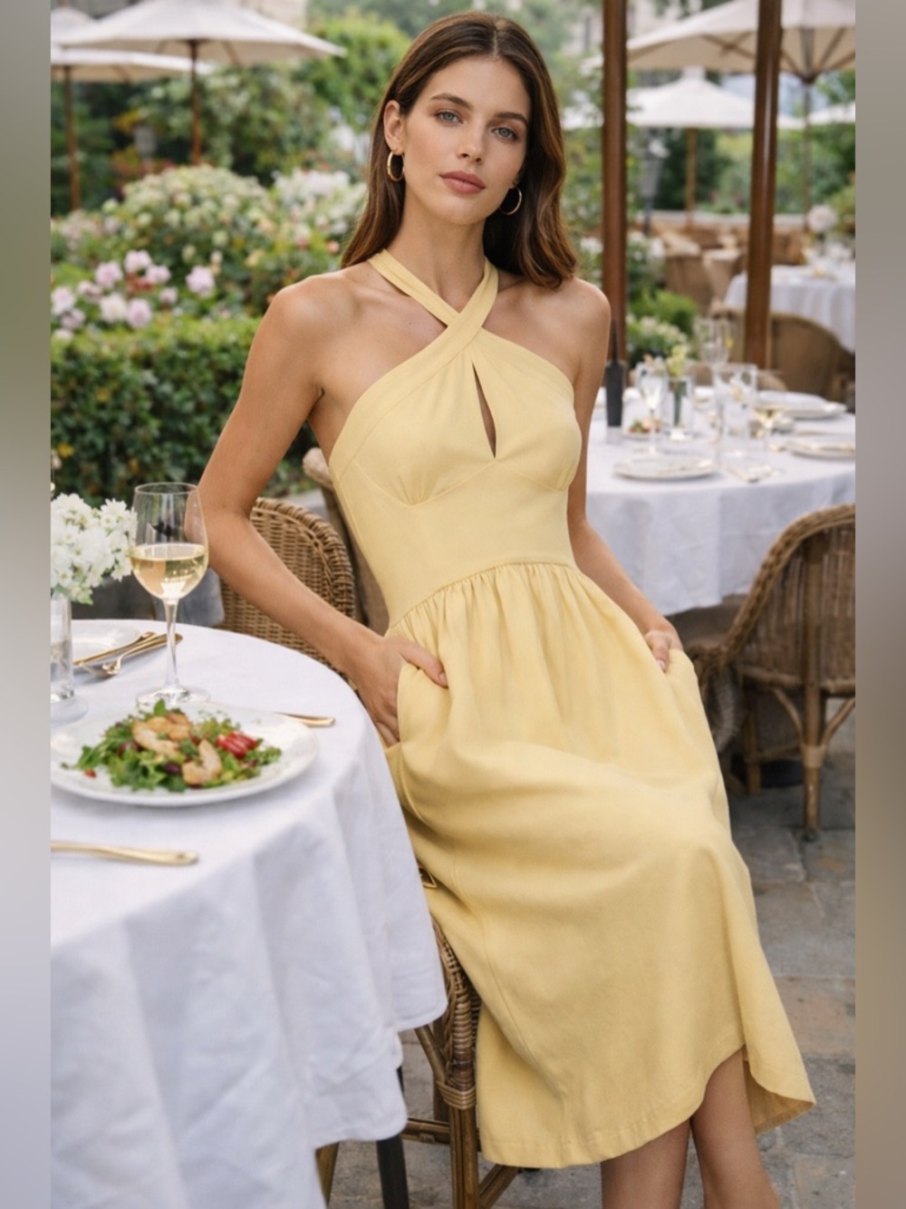 NEW Reiss Orla Halter Midi Dress – Yellow – Size 8 (MSRP $345)